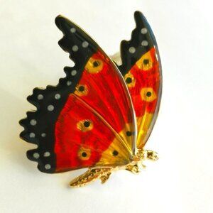 ENAMEL butterfly brooch pin monarch butterfly gold